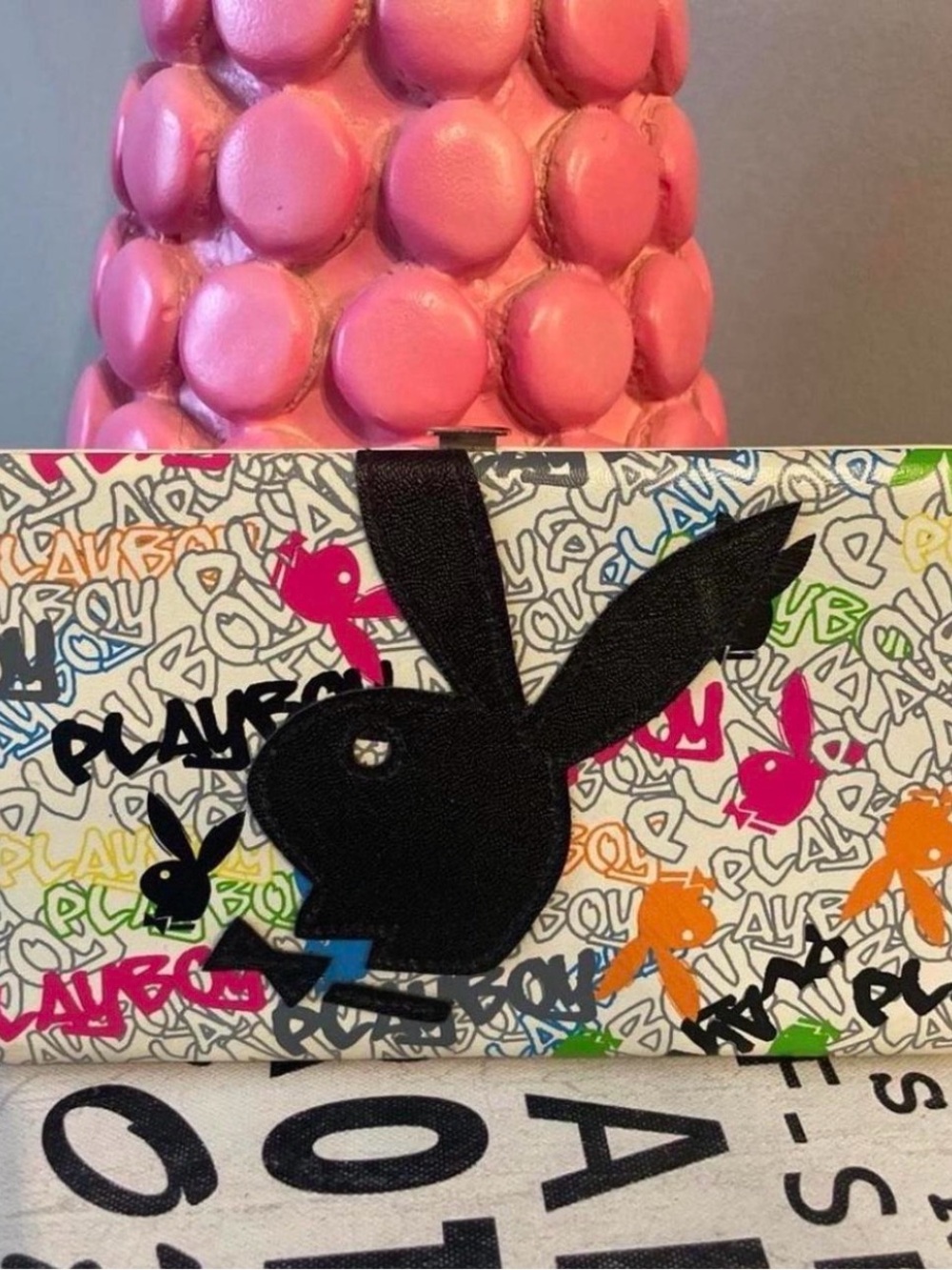 PLAYBOY Multicolor Graffiti Wallet with Black Bunny Applique